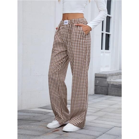 Plaid Wide Leg Casual Pants - Picture 3 of 13